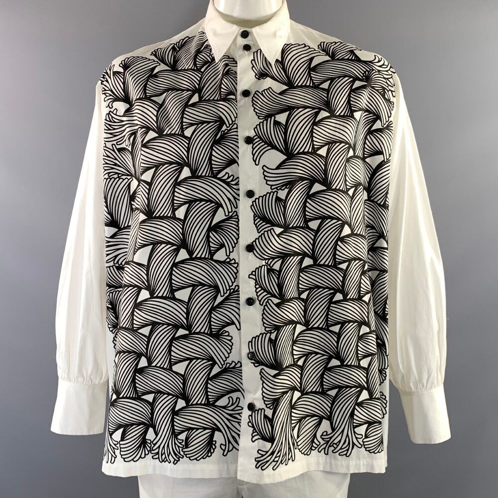 CHRISTOPHER NEMETH Size L White Black Graphic Cotton Button Up Long Sleeve Shirt